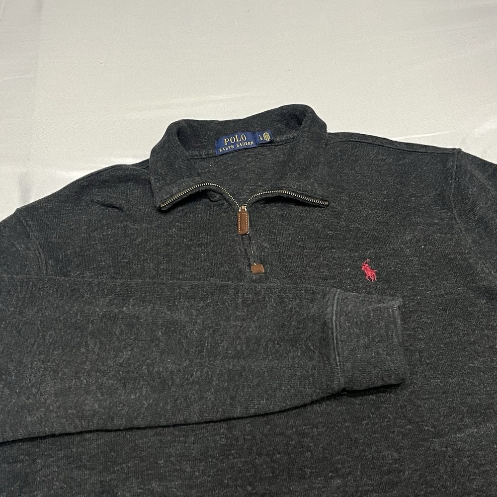 Polo Ralph Lauren Quarter Zip Sweater Mens L Dark Grey Pullover Long Sleeve